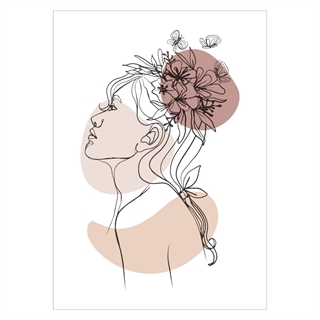 Plakat med Abstract blomster kvinde med cirkler