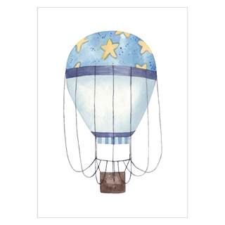 Retro watercolor luftballon med ballon i lyseblå farve og gule stjerner