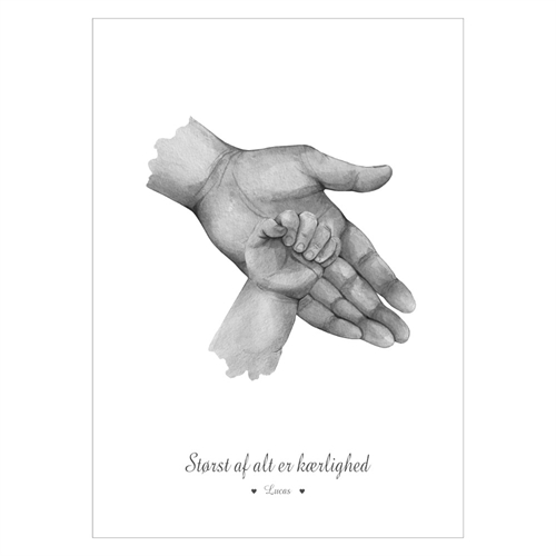 Far & 1 mindre barn - køb en flot plakat online i dag. Bedårende familie plakat med illustration af to hænder.
