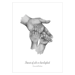 Far til to - køb en flot plakat online i dag. Bedårende familie plakat med illustration af tre hænder, og plads til tekst. 