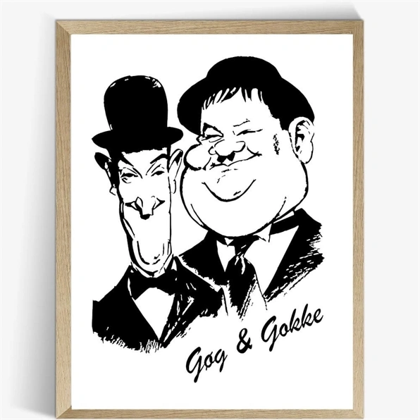 Plakat - Gøg og Gokke. Plakaten er i sort/hvid med en virkelig skøn karikaturtegning af de to folkekære komikere. 