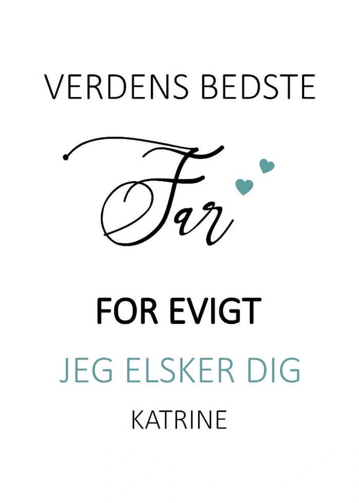 verdens bedste far som plakat med søde hjerter og navn