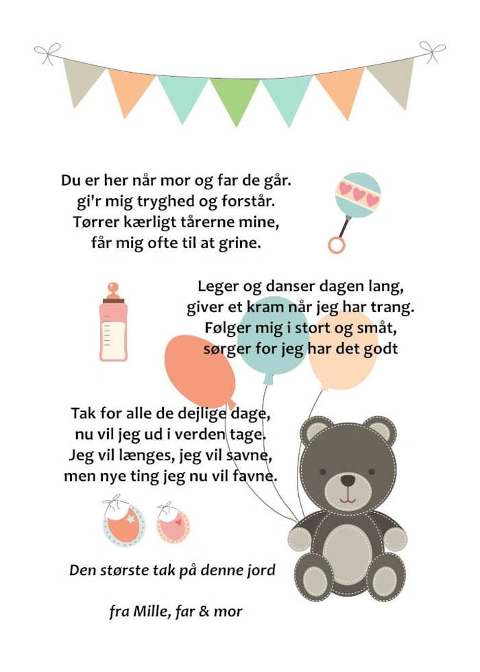 Plakat med digt til den skønne dagplejemor fra drengen