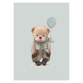 Plakat med sød bamse og en lyseblå ballon