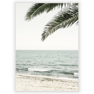 Plakat med 2 palmeblade og strand