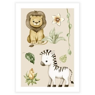 Sød plakat til børn med safari dyr som løve og zebra