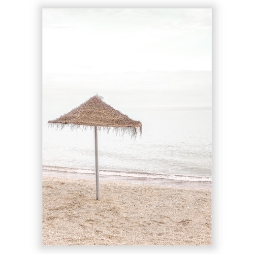 Plakat med parasol i bambusbalde og strand