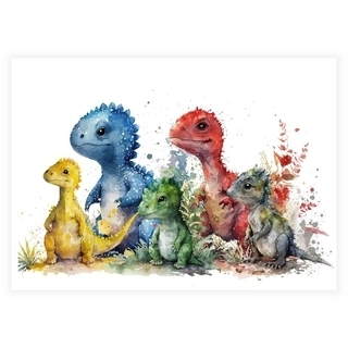 Akvarel børneplakat med dinosaurer