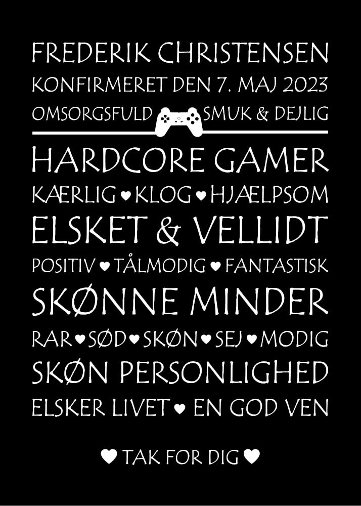 Konfirmations plakat til en rigtig gamer med controller