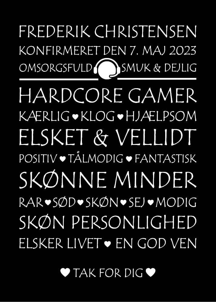 Konfirmations plakat til en rigtig gamer med headset