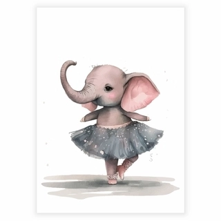 Børneplakat med en smuk ballerina elefant