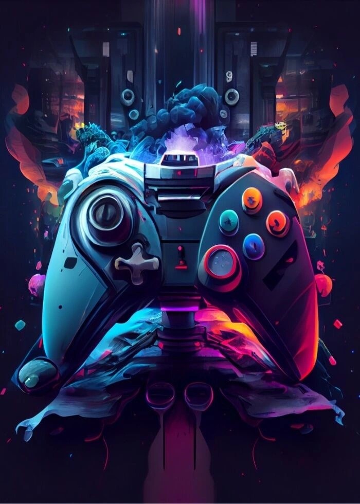 Plakat Cyberpunk gaming controller med gamepad joystick illustration