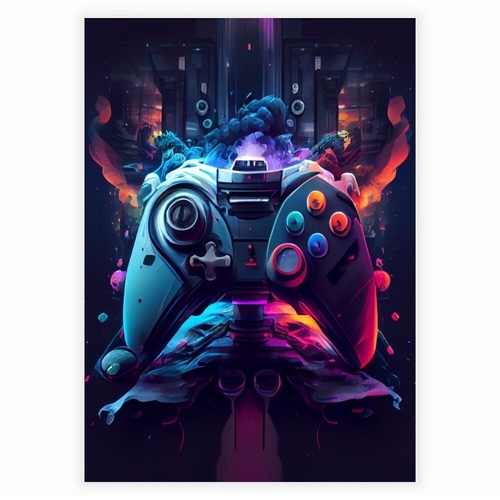 Plakat Cyberpunk gaming controller med gamepad joystick illustration