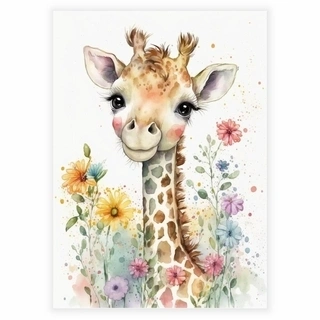 Blomster plakat med lille giraf