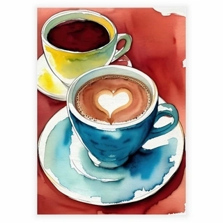 Akvarel plakat med kaffekopper