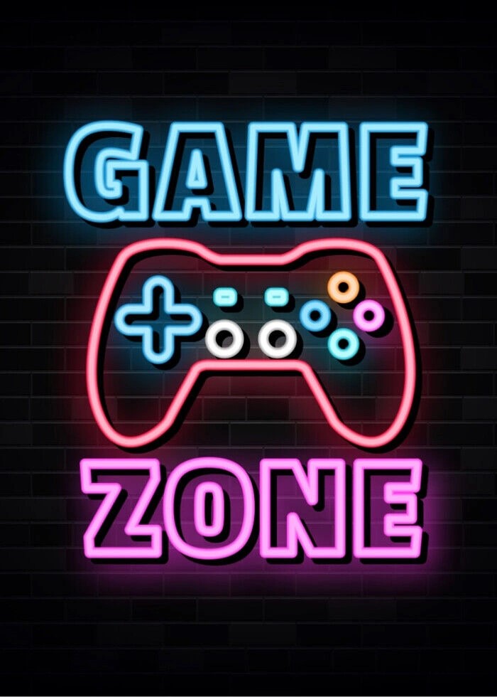 Super sej neon plakat med teksten Game zone