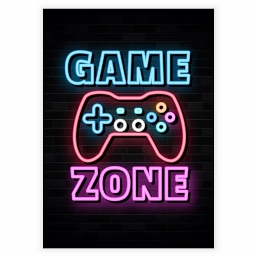 Super sej neon plakat med teksten Game zone