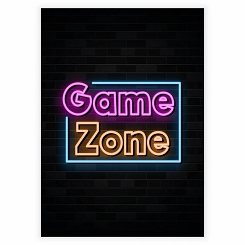 Super sej neon gamer plakat med teksten game zone