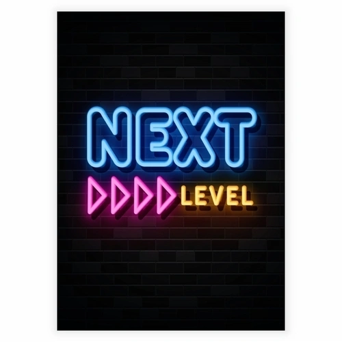 Super sej neon gamer plakat med teksten Next level
