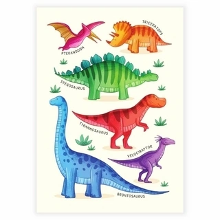 Farverige dinosaurer - Læringsplakat