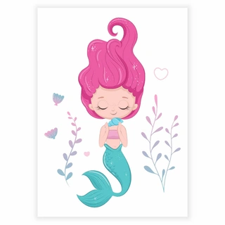 Havfrue med pink hår - Plakat