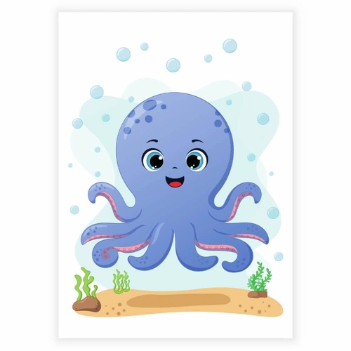 sjov blæksprutte med bobler som børneplakat