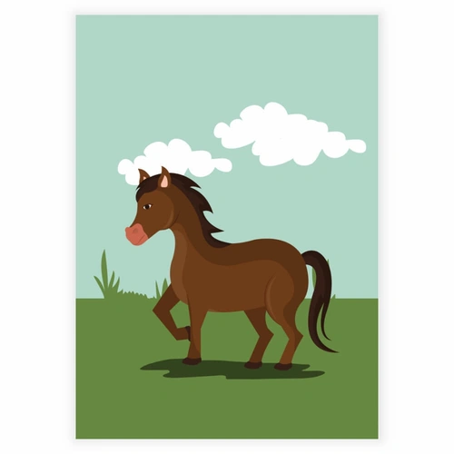 Sød brun hest på en stor mark som Børneplakat