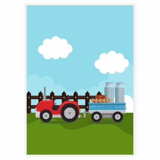 Traktor med mælkespand og frugt - Børneplakat