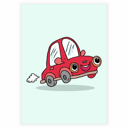 sød, sjov og glad rød bil med øjne som plakat til børneværelset