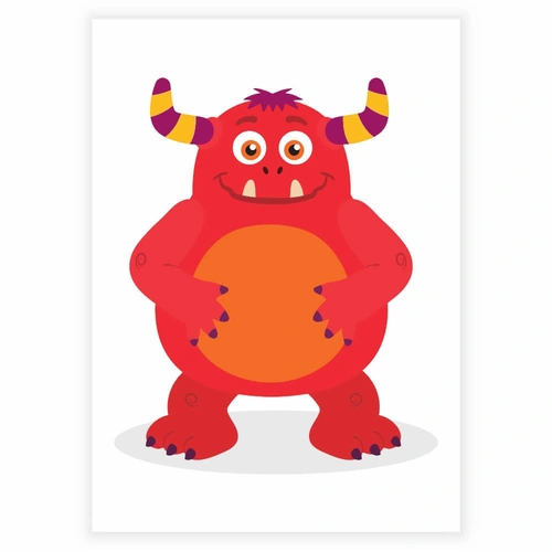 sød og sjov rød monster som plakat til børneværelset