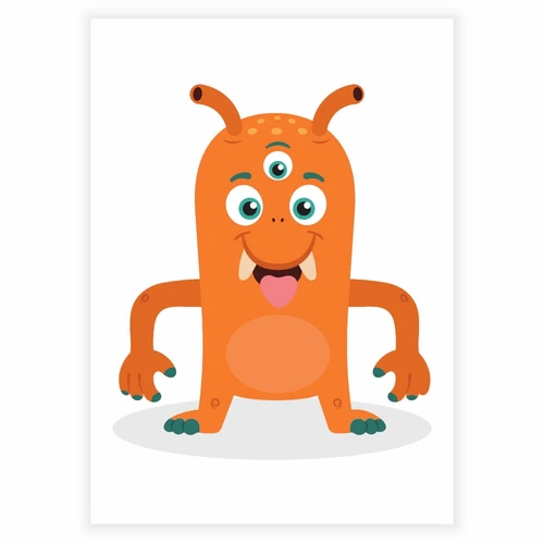sød og sjov orange monster som plakat til børneværelset