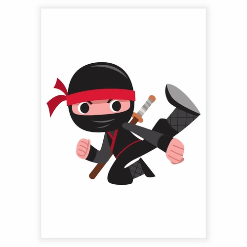 sjov ninja i sort som laver karatespark - Børneplakat