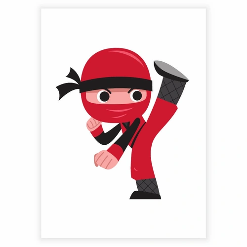 sjov rød ninja som laver karatespark - Børneplakat