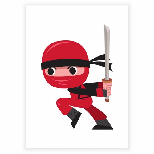 sjov rød ninja med sværd - Børneplakat