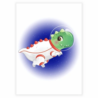 Grøn dinosaur ydre rum - Børneplakat