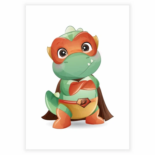sjov superhelt som dinosaurer i farven grøn - plakat til børneværelset