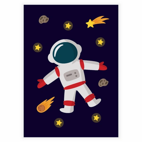 flyvende astronaut i rummet plakat til børneværelset