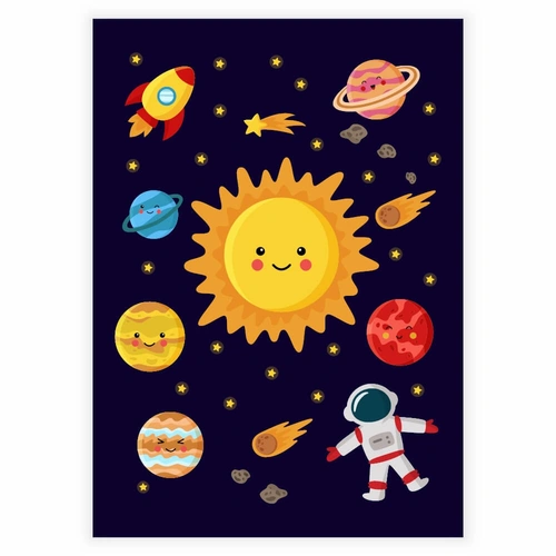 hele universet med solen i fokus plakat til børneværelset