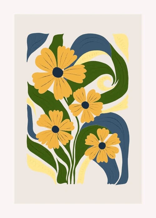 Abstrakte blomster gul 3 - Plakat