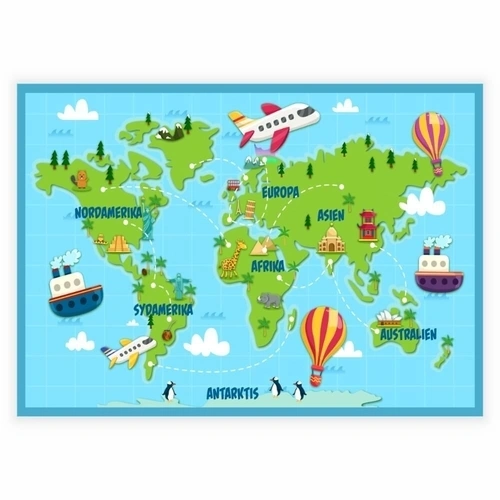 Verdenskort hvor du kan rejse hele verden rundr - plakat til børn