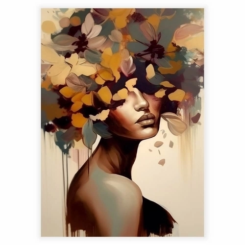 Smuk gylden kvinde med blomster i håret plakat