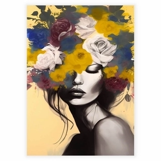 Smuk blomster kvinde gul - Plakat