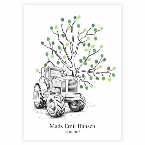 fingertryk til festlig anledning med denne plakat med træ og traktor