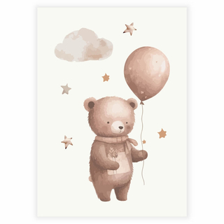 Brun Bjørn med ballon og sky - Plakat