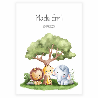 Baby dyr under træ - Valgfri personligt tekst plakat