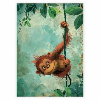 Orangutan svingende i lian