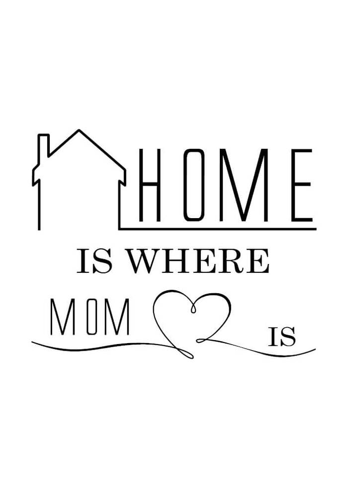 Sød og flot plakat til din mor med den engelske tekst: Home is where mom is. 