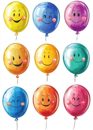 Plakat med farverige smileys balloner