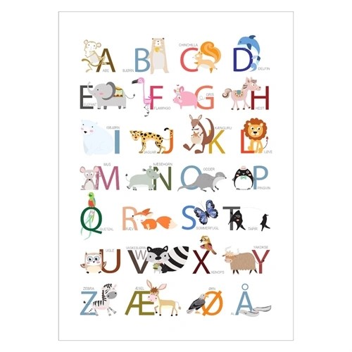 Sød og farverig ABC læringstavle til børneværelset. 
