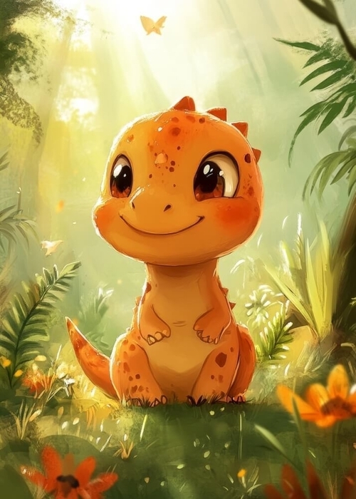 Baby dinosaur i naturen - Plakat